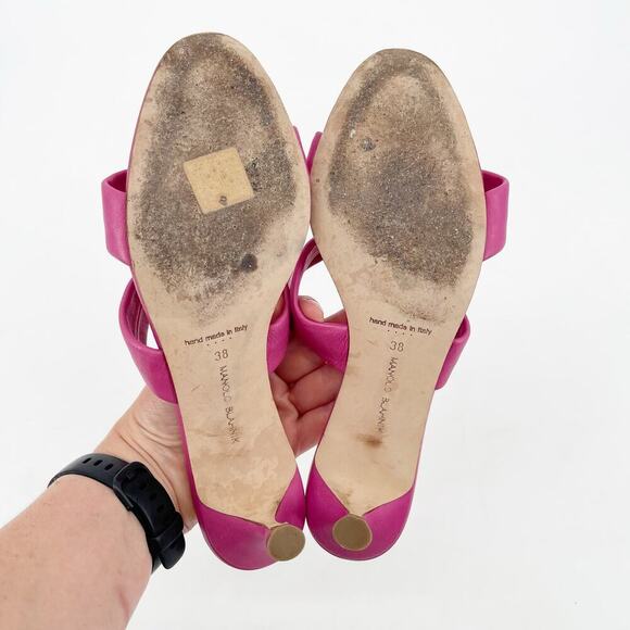 Manolo Blahnik Pallera Pink Leather 50mm Two Band Knotted Mule Slide size IT 38 - Picture 9 of 10